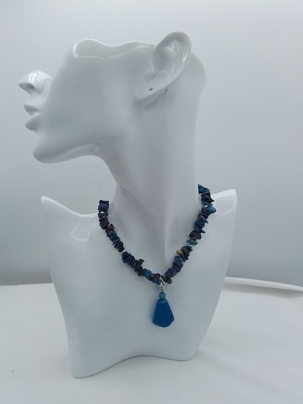 16″ ROUGH CUT NATURAL LAPIS LAZULI STONE BLUE PURPLE POLISH PENDANT NECKLACE VTG
