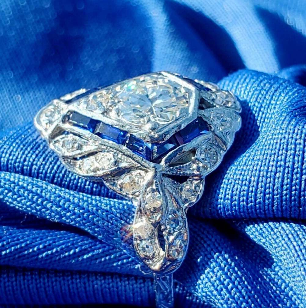 Original EARTH MINED DIAMOND Deco Engagement Ring PLATINUM Statement Solitaire 5