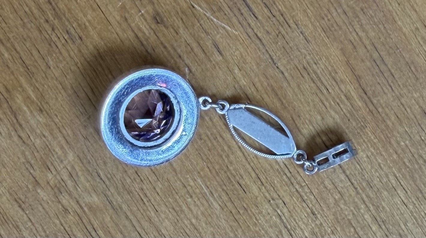 Sterling Silver Faceted Amethyst Dangle Drop Pendant 1.5” 3g Authentic Art Deco