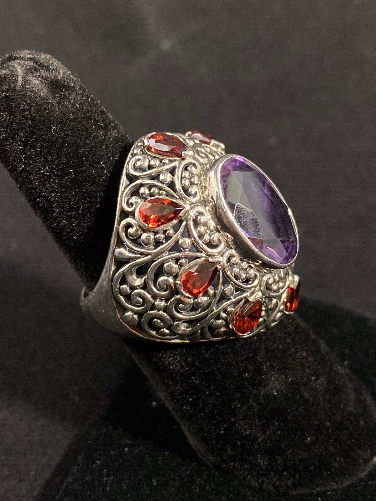 Robert Manse Bali 925 Sterling Silver 4.70ctw Amethyst w/ Garnet Accent Stones