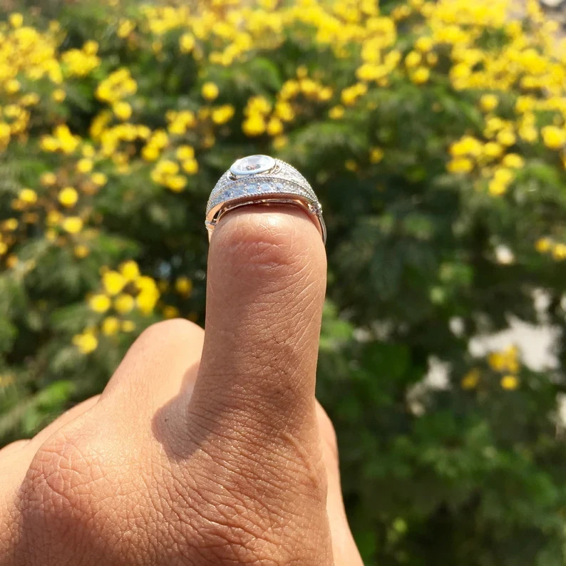 Art Deco Vintage Style Round Cut Lab Created Diamond Engagement 925 Silver Ring