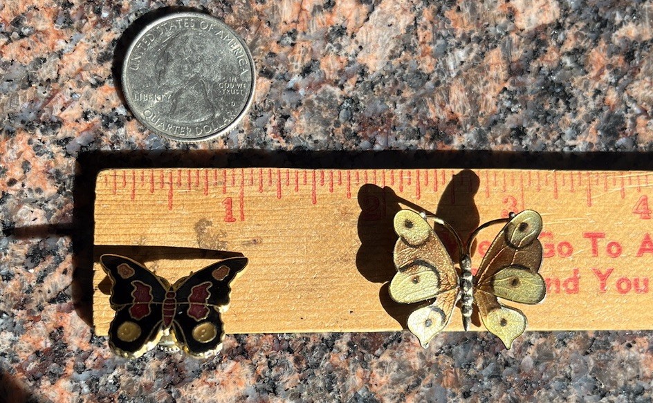 2 Vtg Enameled BUTTERFLY Pins Colorful Butterflies Costume Jewelry Insect Theme