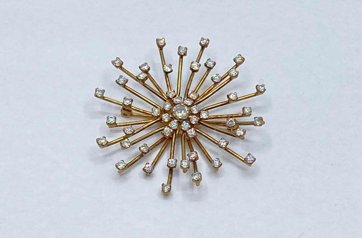 Vintage 925 Sterling Silver Gold Vermeil CZ Starburst Brooch Heart Pendant Set