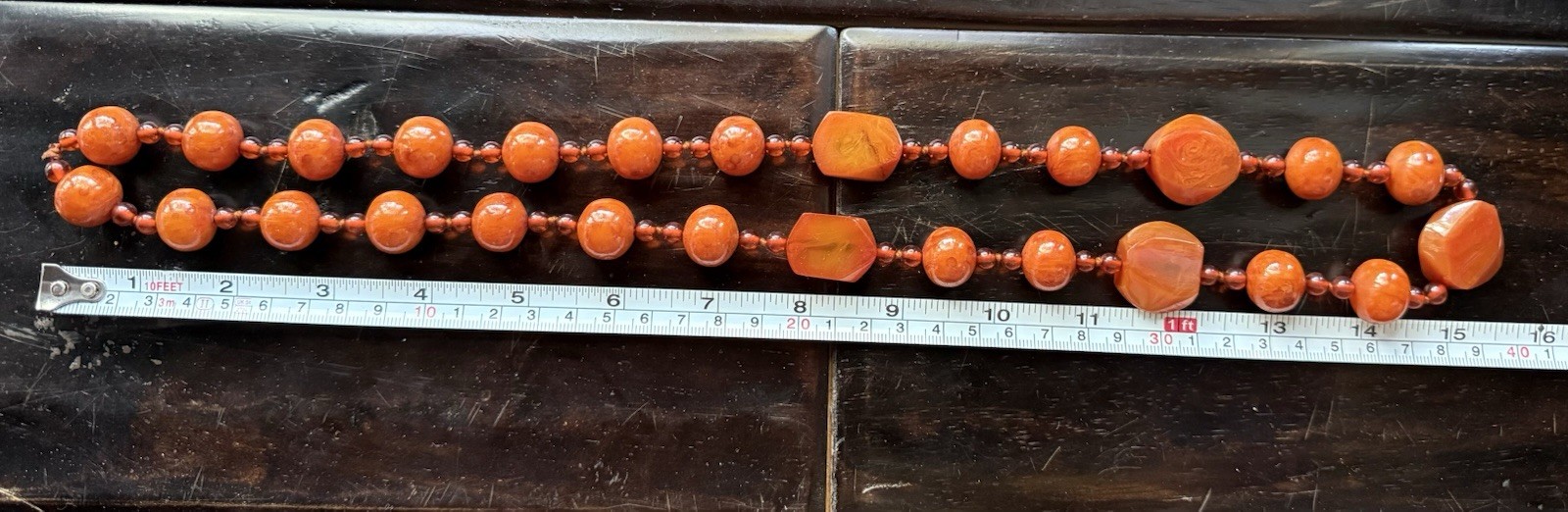 Vintage 100g Cherry Orange Catalin Bakelite Art Deco Mixed Bead Necklace 31”