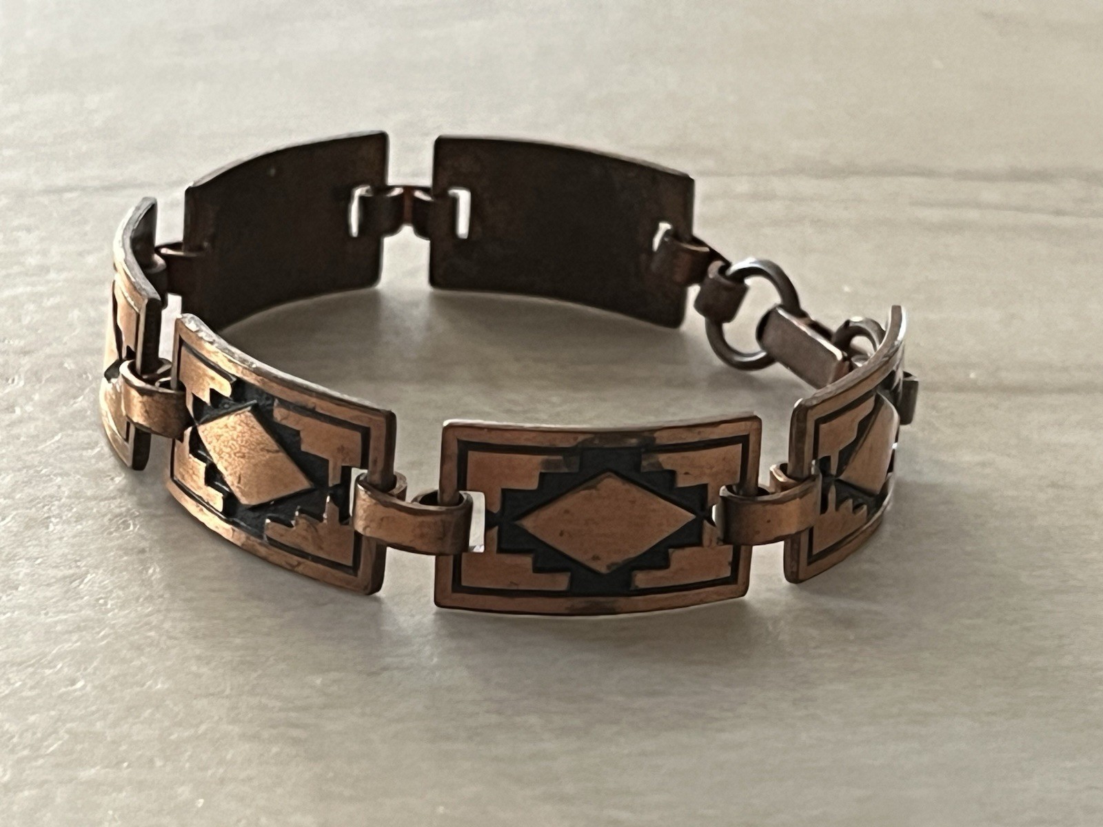 VTG Southwestern Style Rectangular Copper 6 1/4” Panel Link Bracelet Geometric