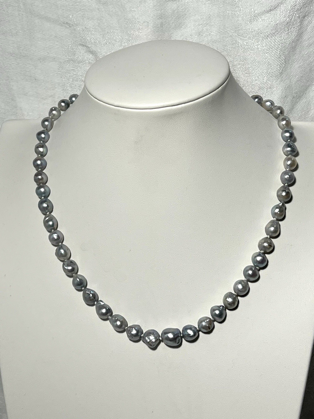 Japanese Silver-Blue Baroque Saltwater Akoya Pearl Necklace 14k clasp 6-9.5mm