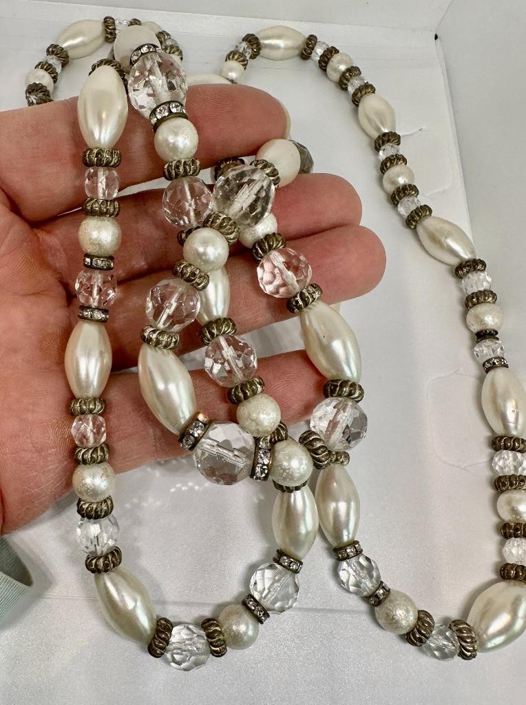 Vikki Carr Necklace Strass Faux Pearl Crystal Certificate Of Authenticity 54″