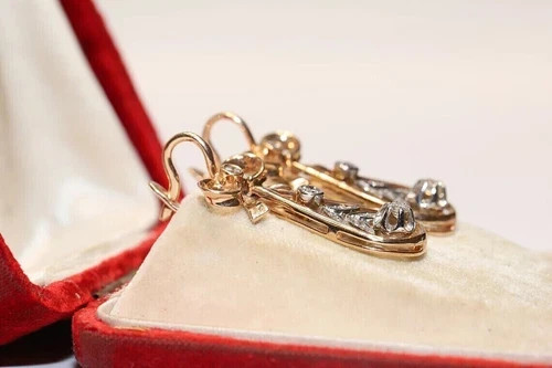 Vintage Lab-Created Diamond Floral & Leaf Inspire Wedding Gold Finish Earrings