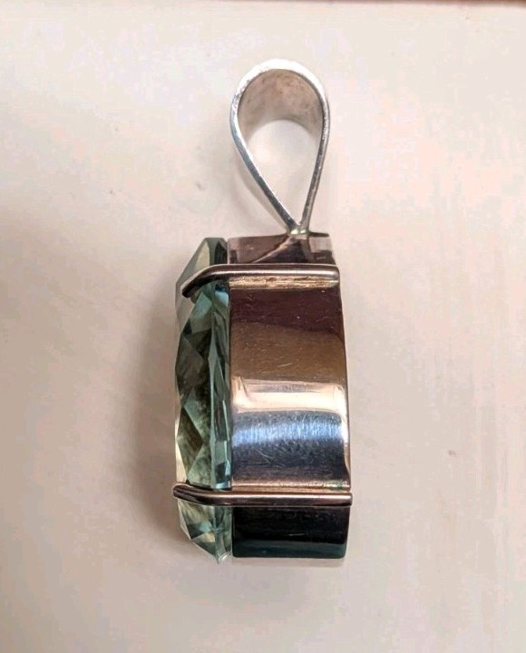 CUSTOM MADE, 65+/- CT VINTAGE AQUA TEAR DROP PENDANT & CHOKER BOTH Solid SS .925