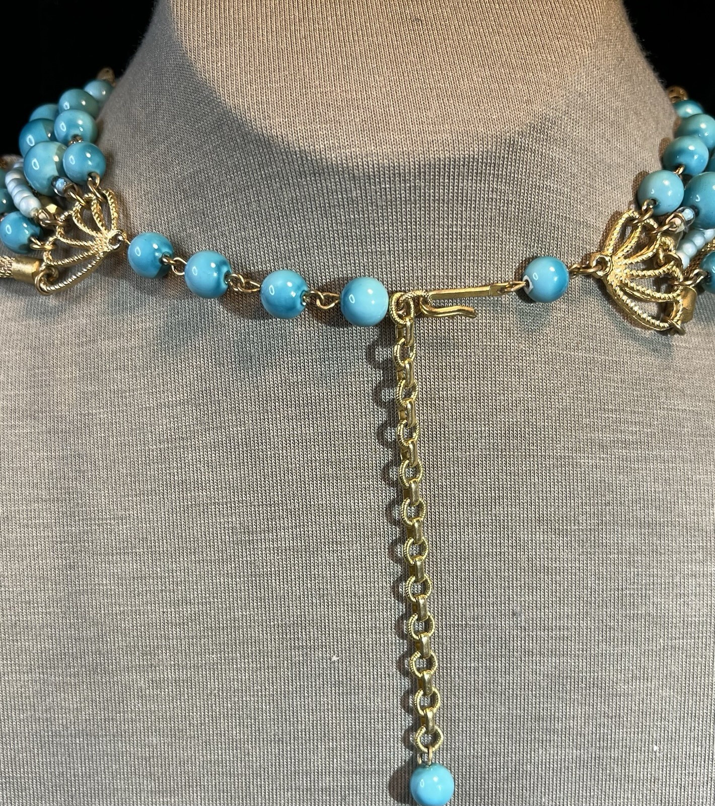 VTG. Blue Gold, Choker, Mixture Style, Multiple Strands.. Extender Added 40’s?