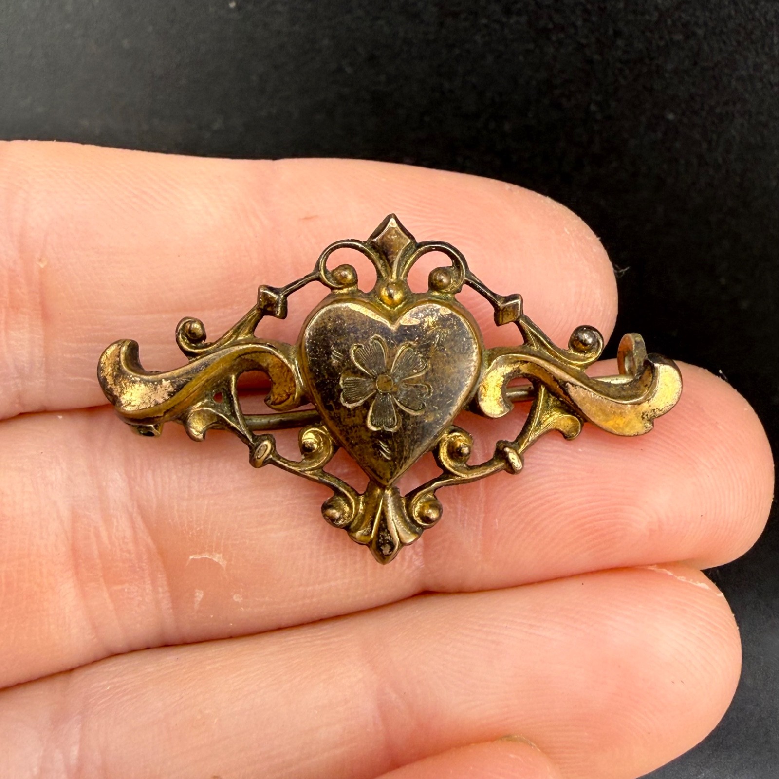 Vintage Victorian Pocket Watch Chain Brooch Gold Filled Heart