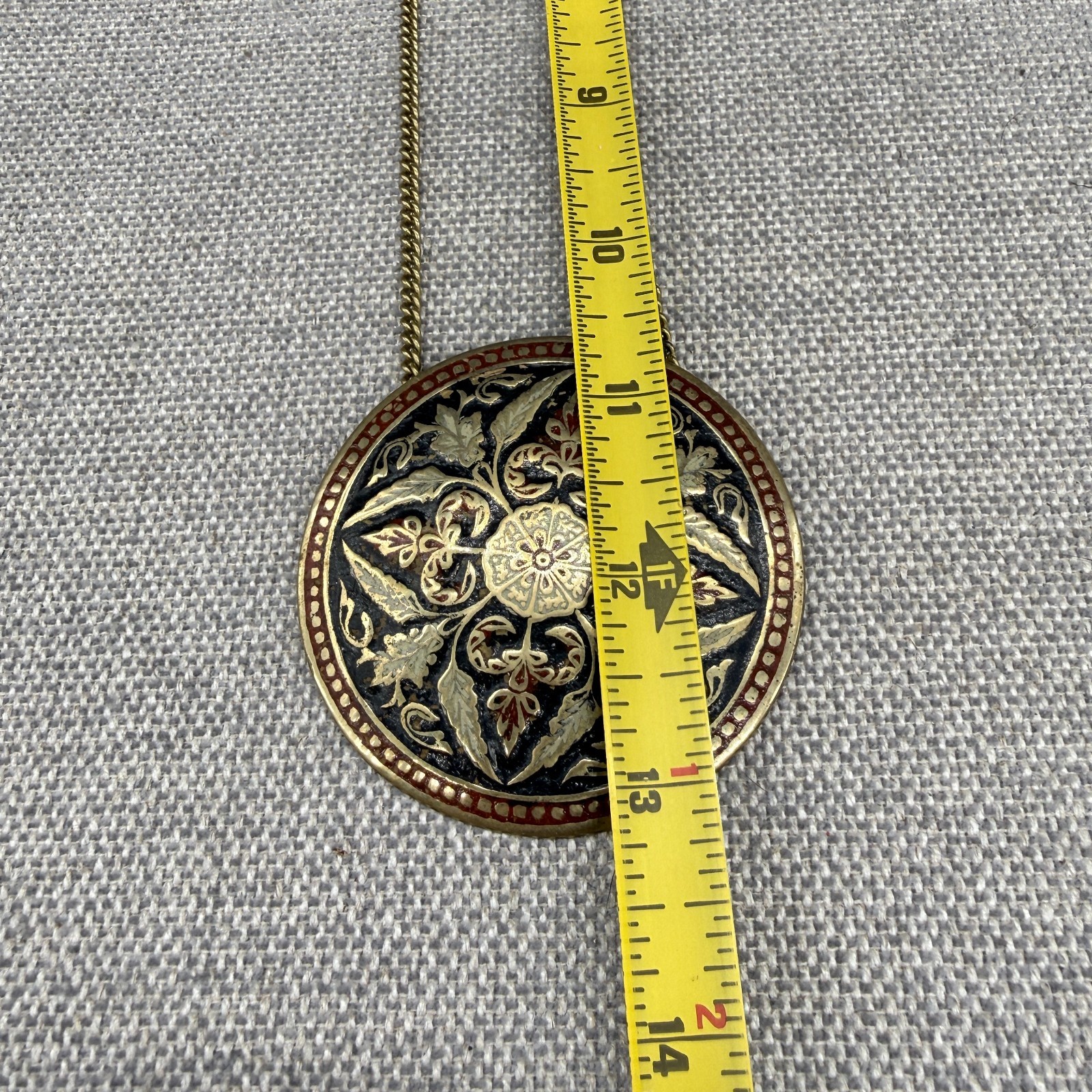 Vintage Necklace Toledo Style Pendant Black Enamel Gold Tone Intricate Design