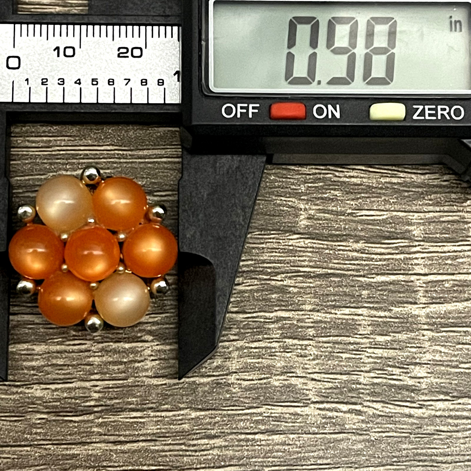 Vintage LISNER Orange & Peach Moonglow Beads Set in Silver Tone Clip On Earrings