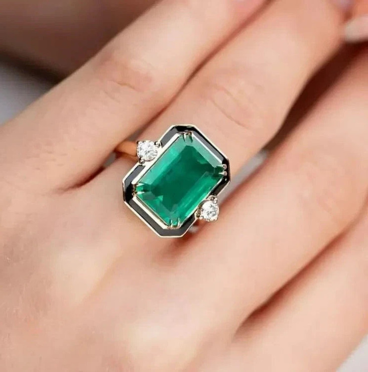 4.05Ct Art Deco Style Lab Created Diamond Emerald Wedding 14K White Gold FN Ring