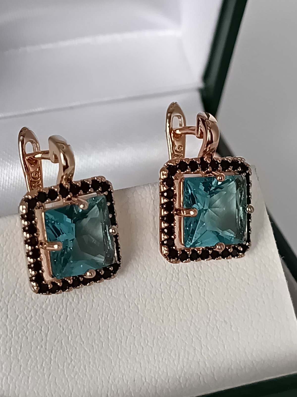 Vintage 1990-s 14 Ct Rolled Gold Aquamarine Zircons Earrings – Hallmarked 585 RG
