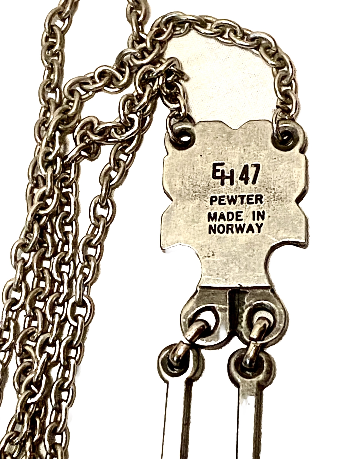Vtg Rare EH 47 Pewter Collector Necklace W Pendant 26 In Chain 4 In Pendant