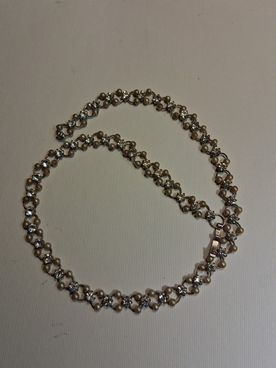 Vintage Style Faux Pearl & Rhinestone Link Choker Necklace Silver Tone…