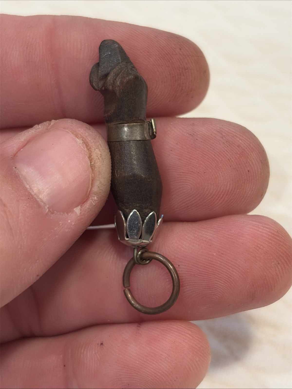 VERY RARE Vintage FOLK ART Hand Carved FIGA Good Luck Necklace Pendant