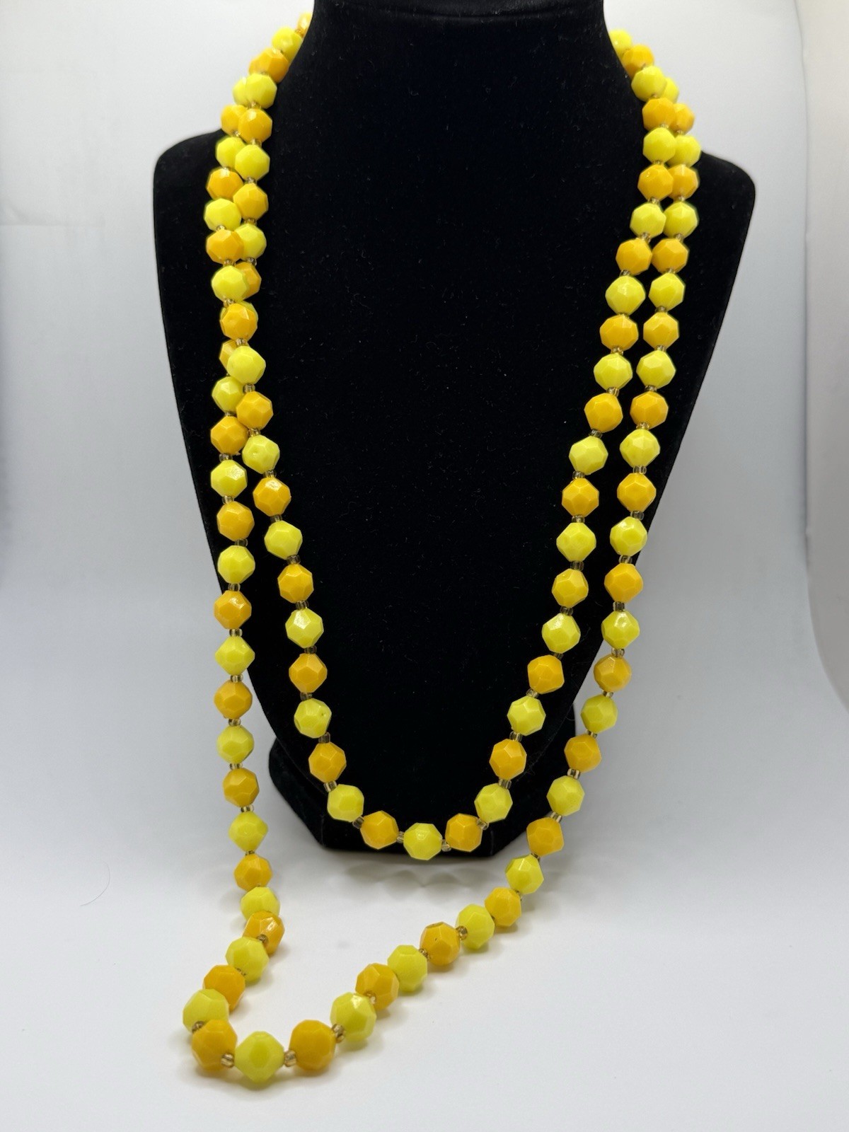 Vintage Yellow Green Acrylic Necklaces Lot of 2 Resin Long and Short Hong Kong