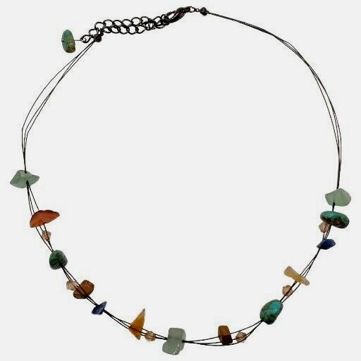Natural Gemstone Necklace Floating Wire Collar Choker 16″