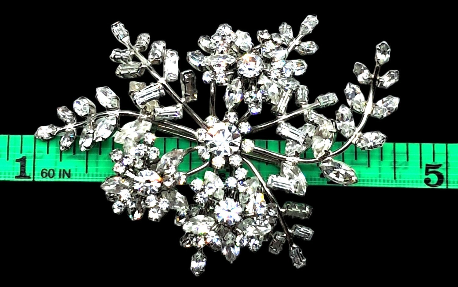 Vintage Rhinestone Floral Brooch Massive Pin Austria ? Costume Jewelry