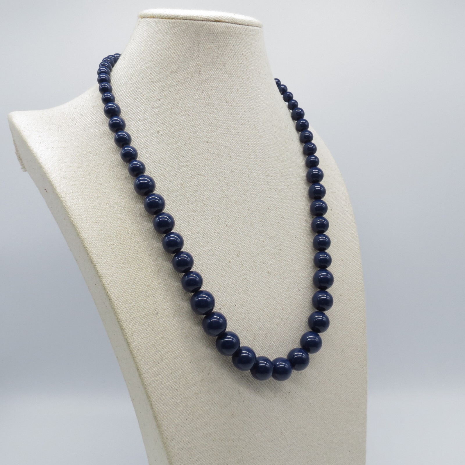VTG Napier Graduated Beaded Necklace Dark Blue Boho Everyday Wear 24″