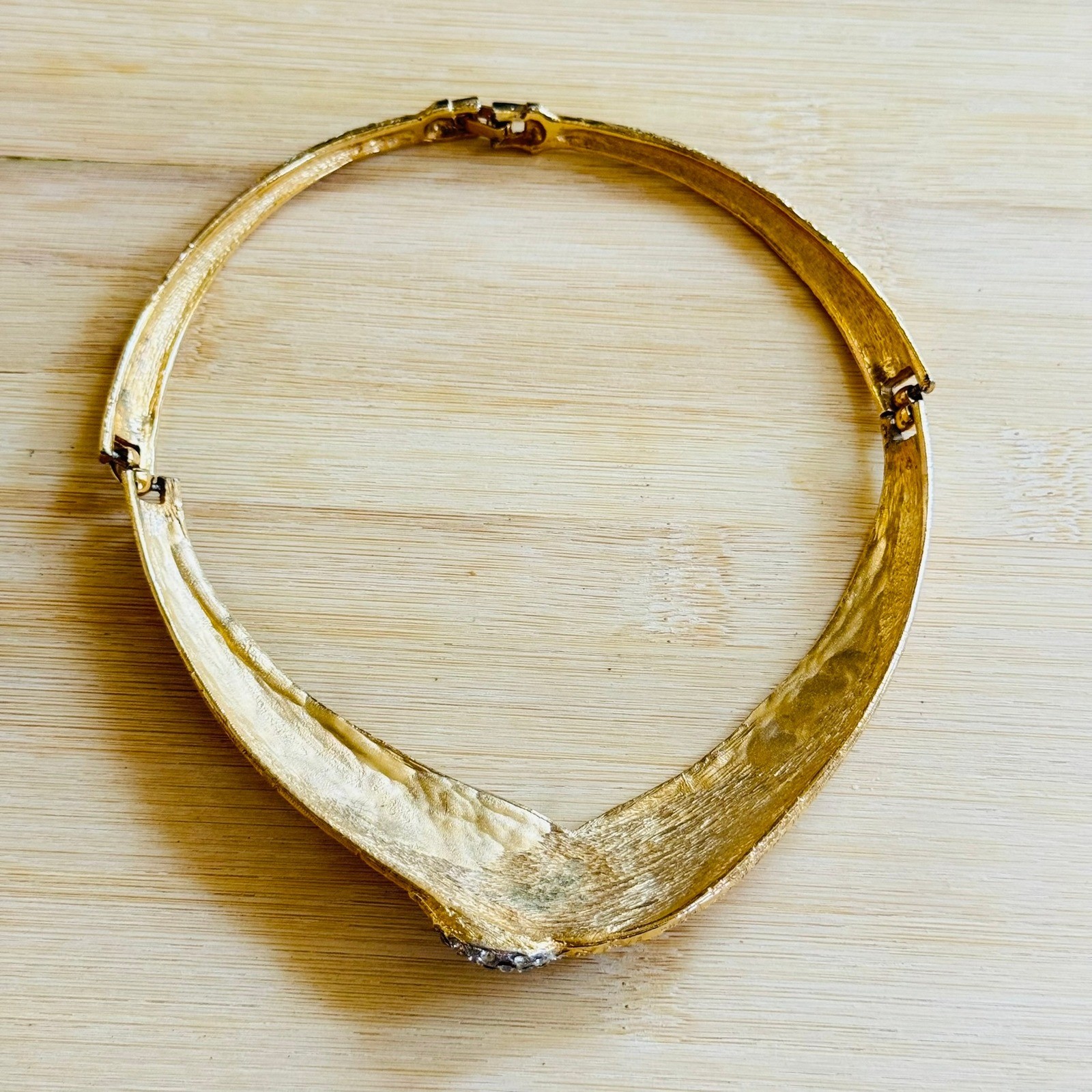 VTG Regal Crystal Rhinestone Necklace brushed Gold plated Bib choker Statement