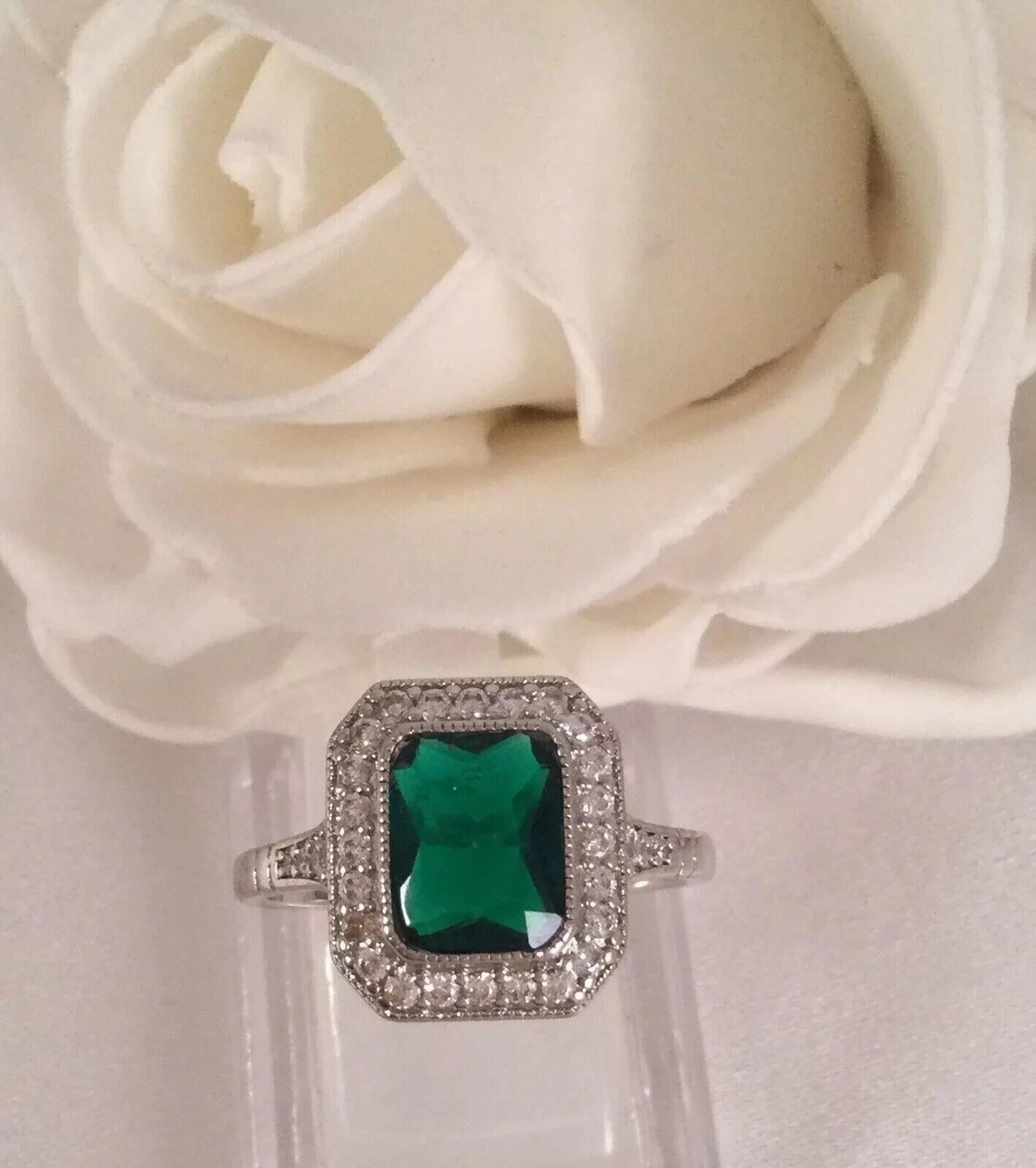 4.2Ct Art Deco Style Green Lab Created Diamond Engagement 14K White Gold FN Ring