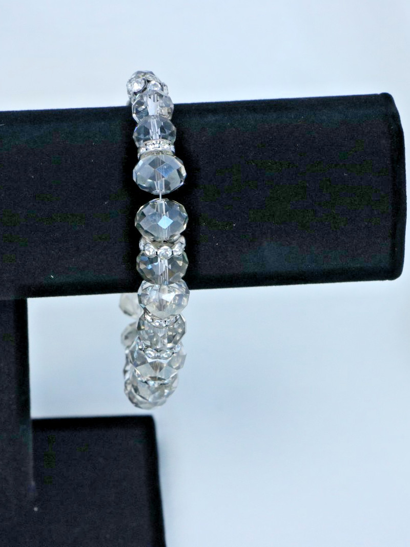 Clear Crystal Beaded Bracelet Rhinestone Spacer Silver Tone