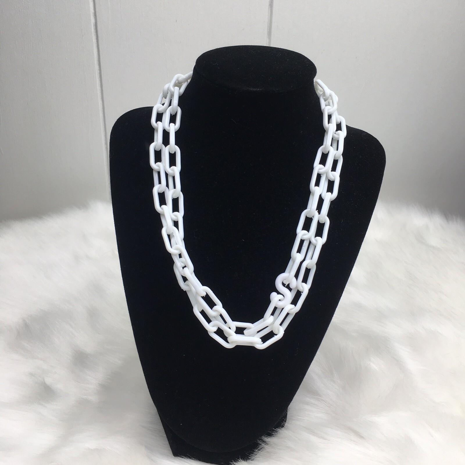 NEW Bell Charm Plastic Link Chain Necklace Costume Deadstock Vintage Retro 1980s