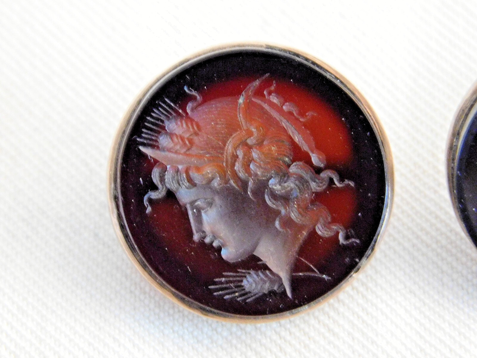 AMAZING Edwardian RENAISSANCE REVIVAL CARVED CARNELIAN CUFFLINKS, GODDESS, 1900