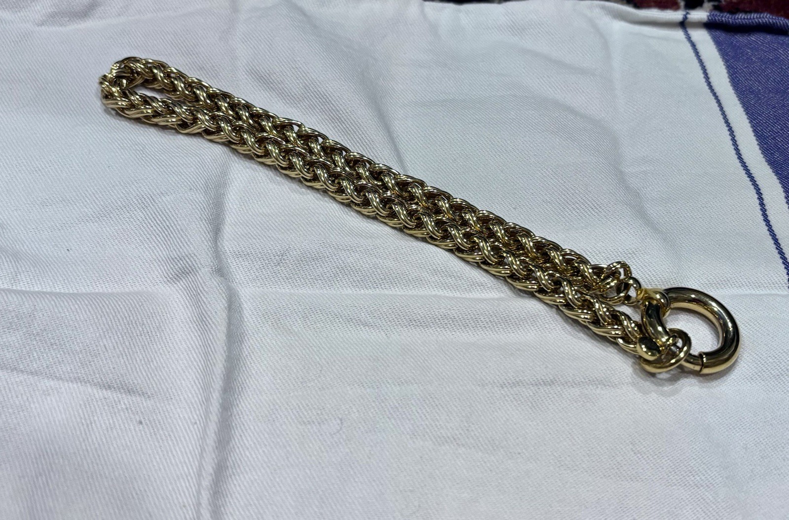 Vintage Braided Rope Gold Tone Spring Clasp Statement Necklace 16.5” Shiny!