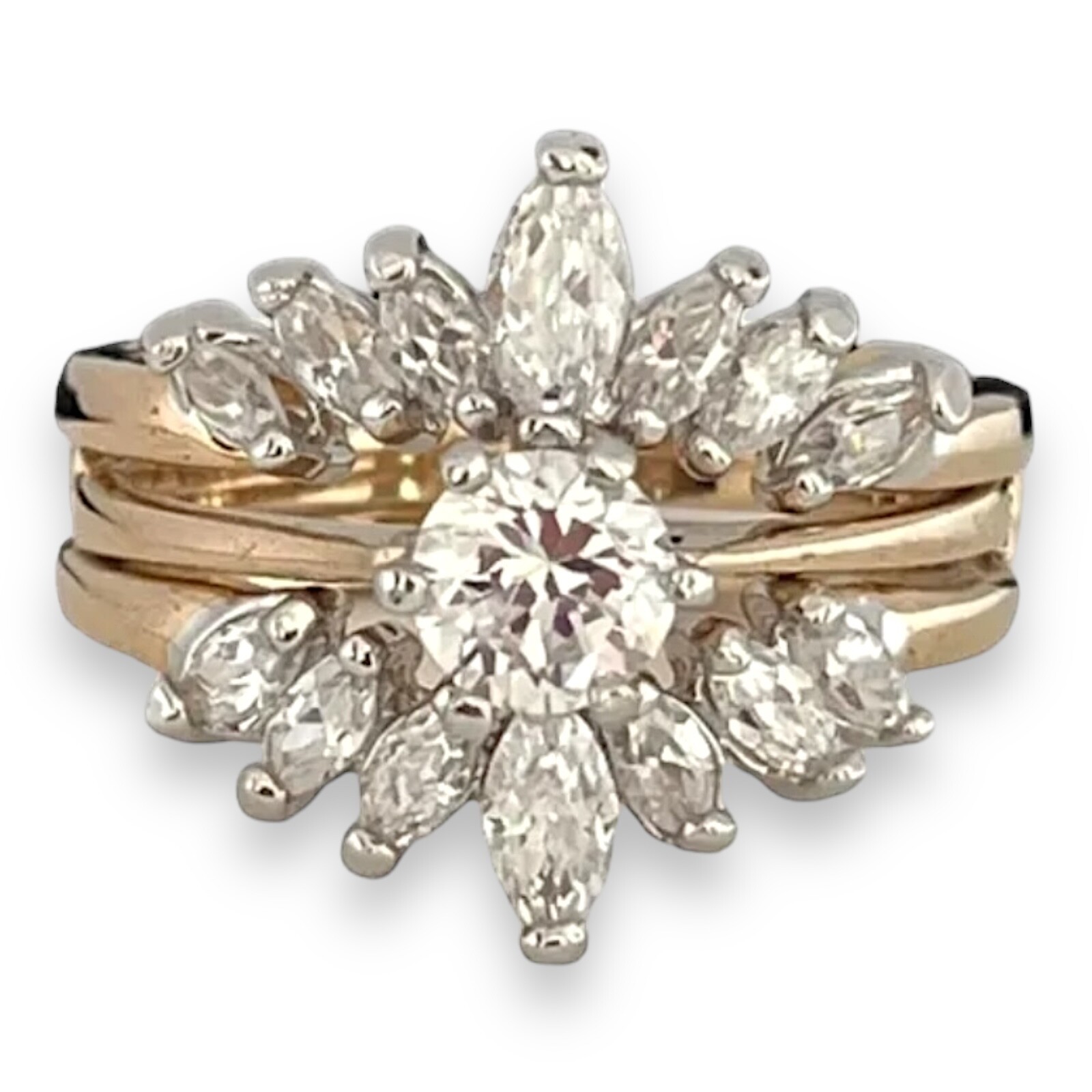 Vintage 1980s Wedding Ring Set Size 5 Cubic Zirconia 14K Gold Plate – 14F