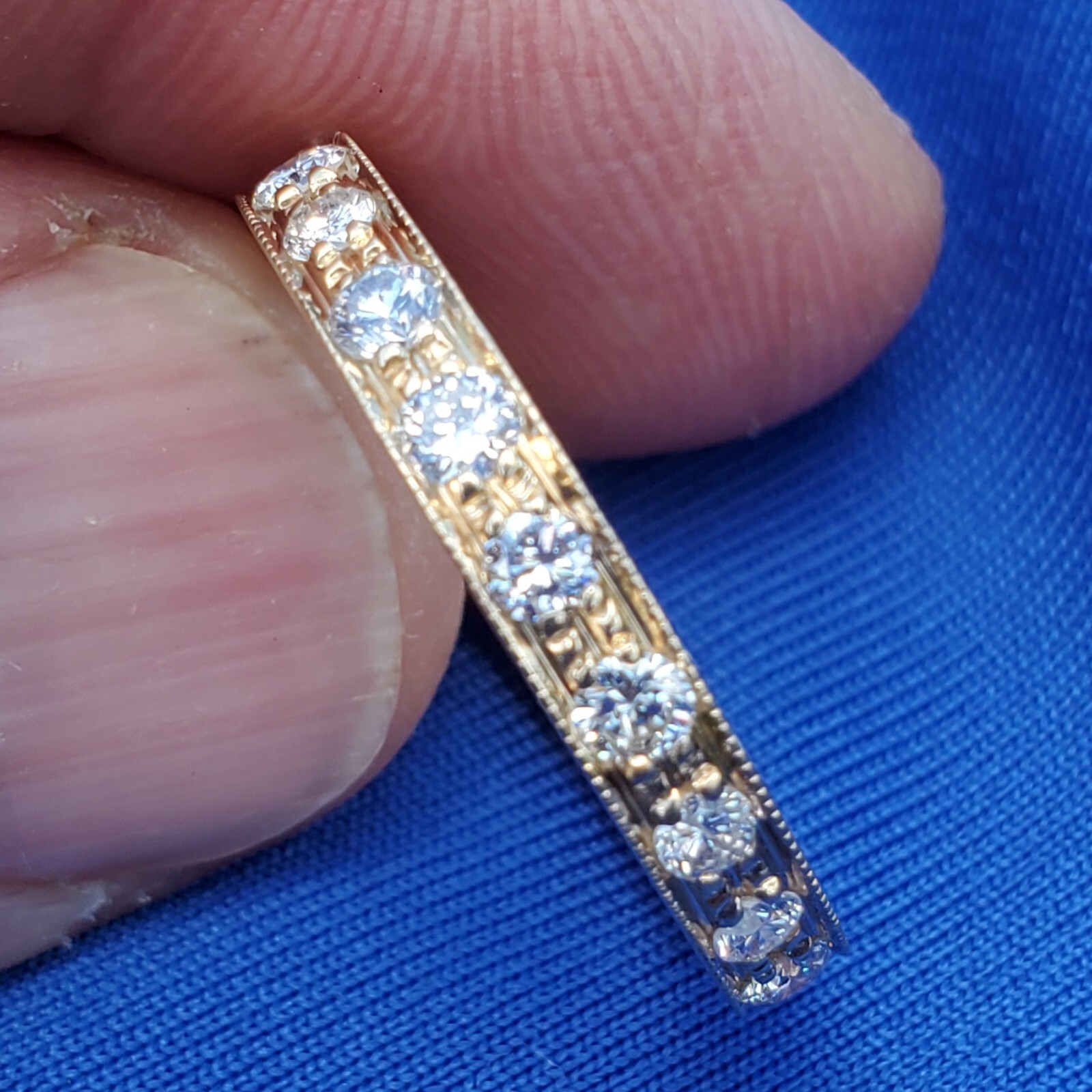 ORIGINAL EARTH MINED DIAMOND Deco Wedding Band SOLID 14K GOLD Eternity Ring 9.5