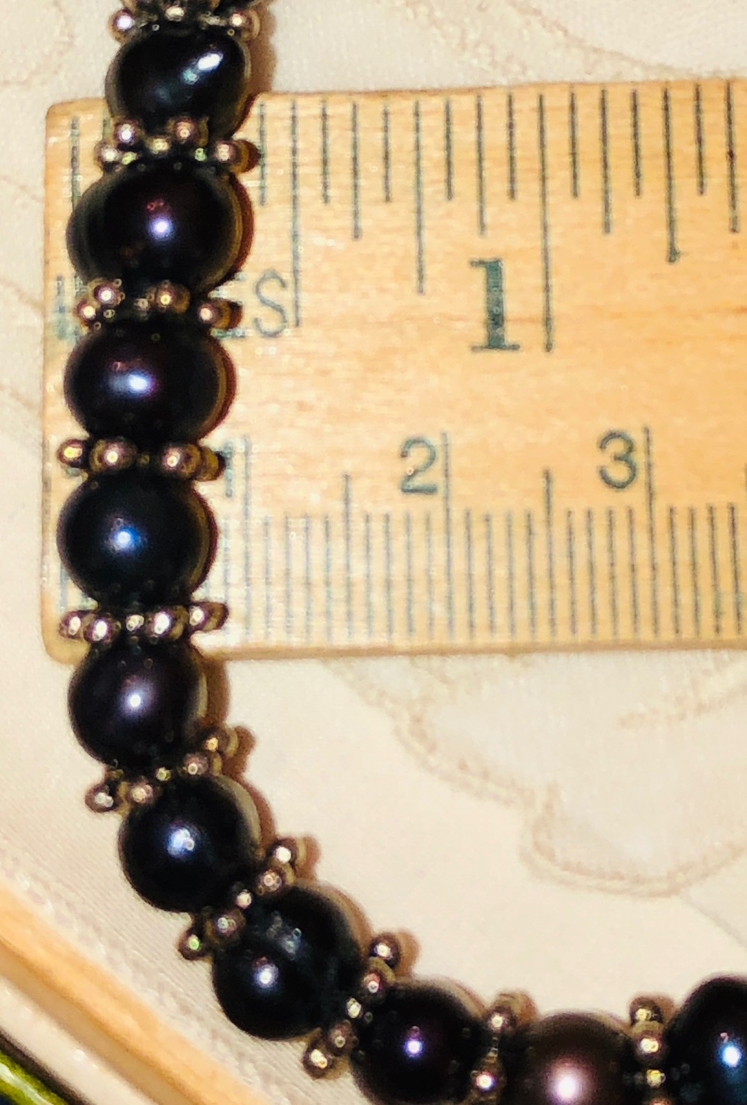 Black Dark Grey Peacock Pearl Necklace Bracelet Earrings Silver Vtg New Minte