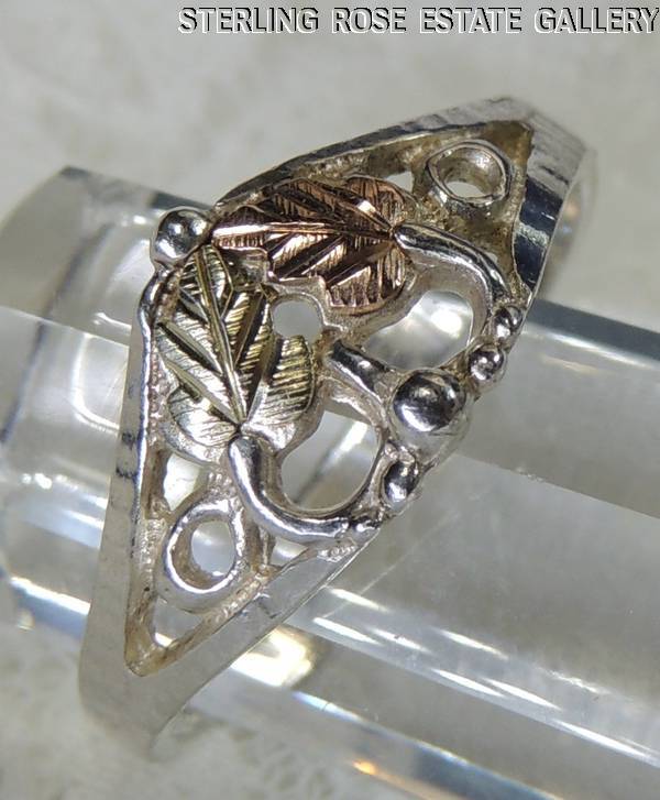 VINTAGE ROSE & YELLOW VERMEIL & STERLING SILVER .925 ESTATE HEART RING size 8.25