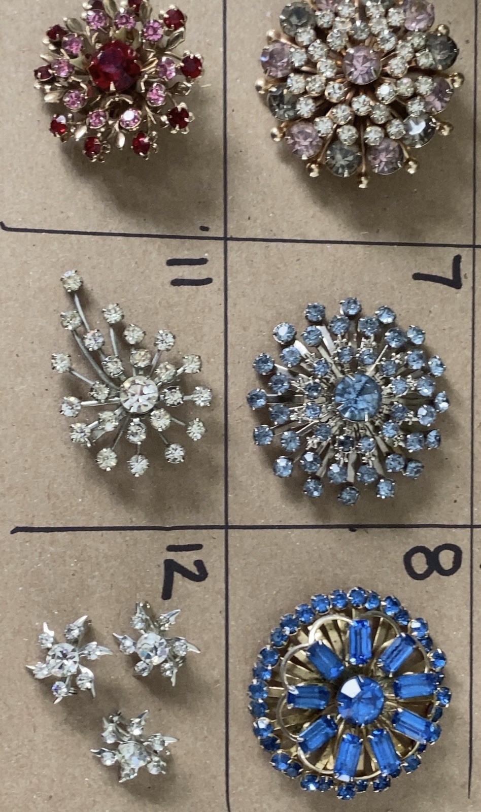 Vintage Rhinestone Brooch Pin Lot ~ 14 Rivet Swedge Mid Century Design Sparkle