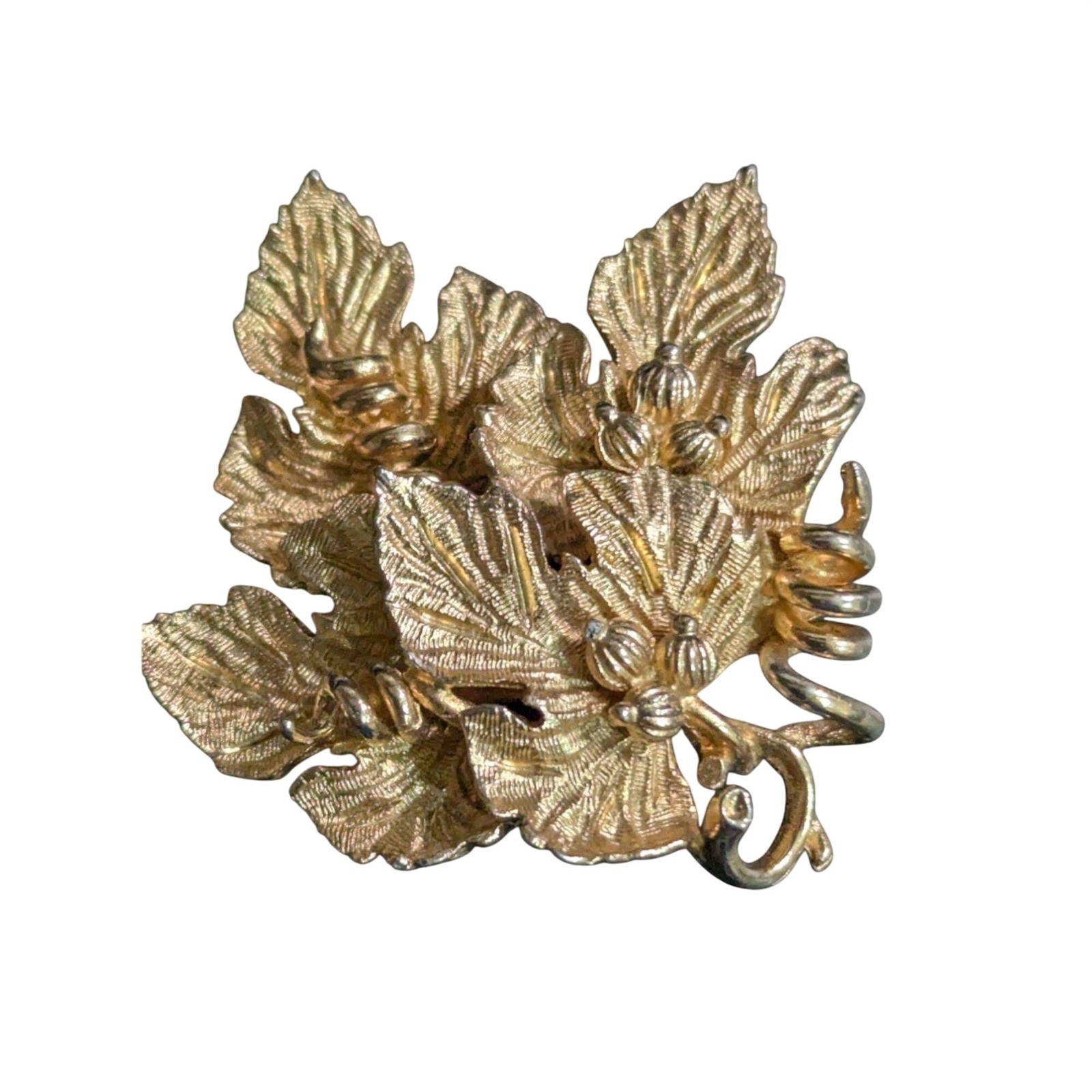Francois Vintage Gold Tone Leaf and Acorn Brooch Pin Botanical Textured Design