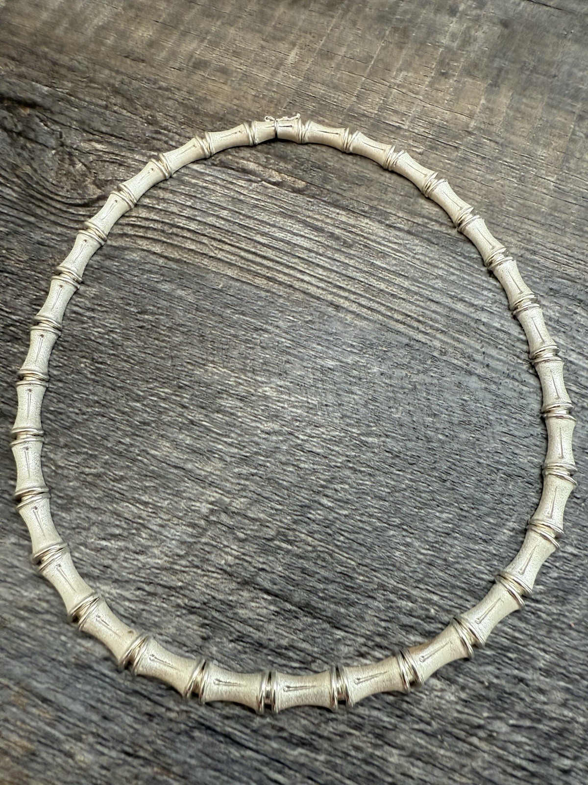Vintage Sterling Silver 925 Italy Bamboo Link Chunky Chain Choker Necklace 25g