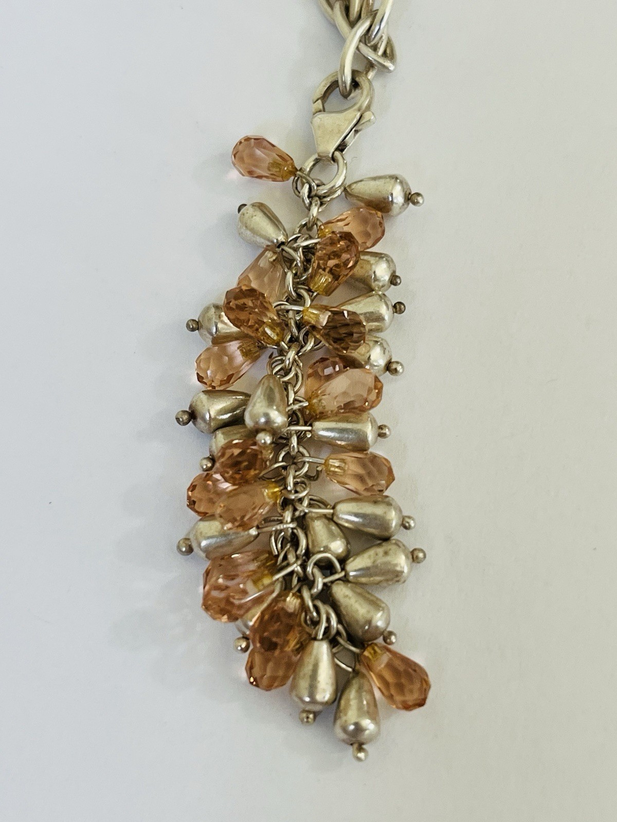 Vintage Sterling Silver Chain Citrine Drops Cluster Lariat Tassel Necklace 30g