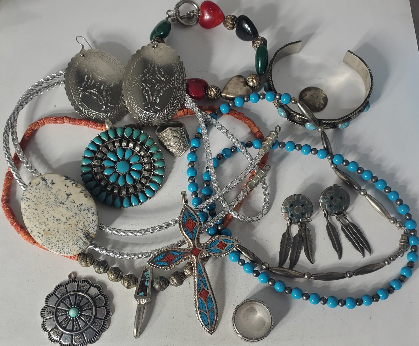 Vtg SOUTHWESTERN Silver Plated Alpaca Mixed Metals Jewlery Lot Collection 15 Pcs