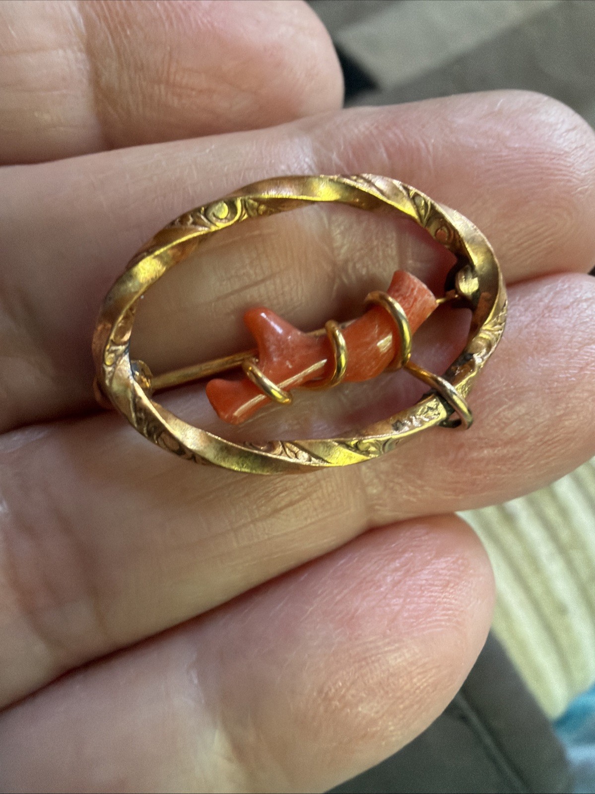 Vintage Rosy Gold Fill Coral Branch Interwoven Scroll Work On Metal