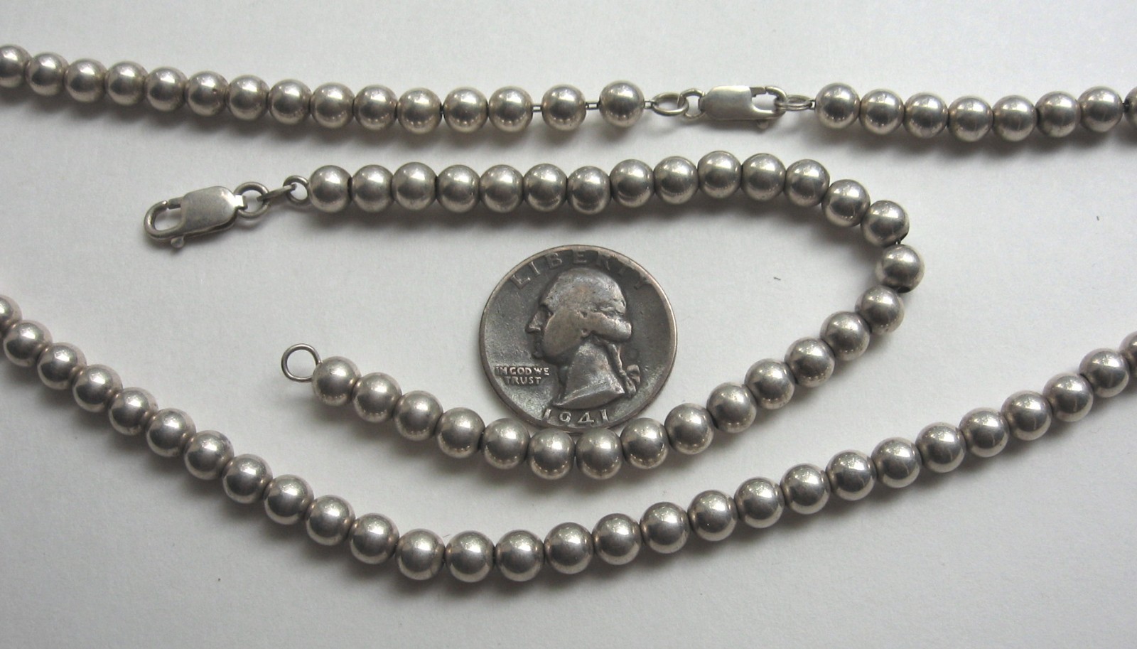 Vintage Sterling Silver 6mm Beaded 7 1/4″ Bracelet & 16″ Necklace Set