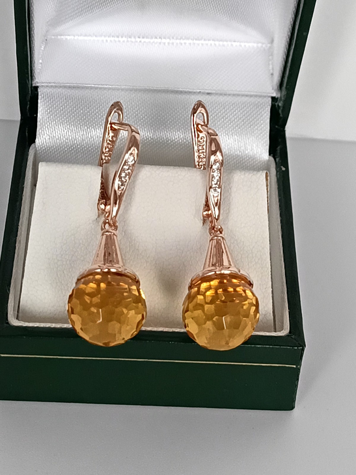 Vintage 1990-s 14 Ct Rolled Gold Citrine Zircons Earrings – Hallmarked 585 RG