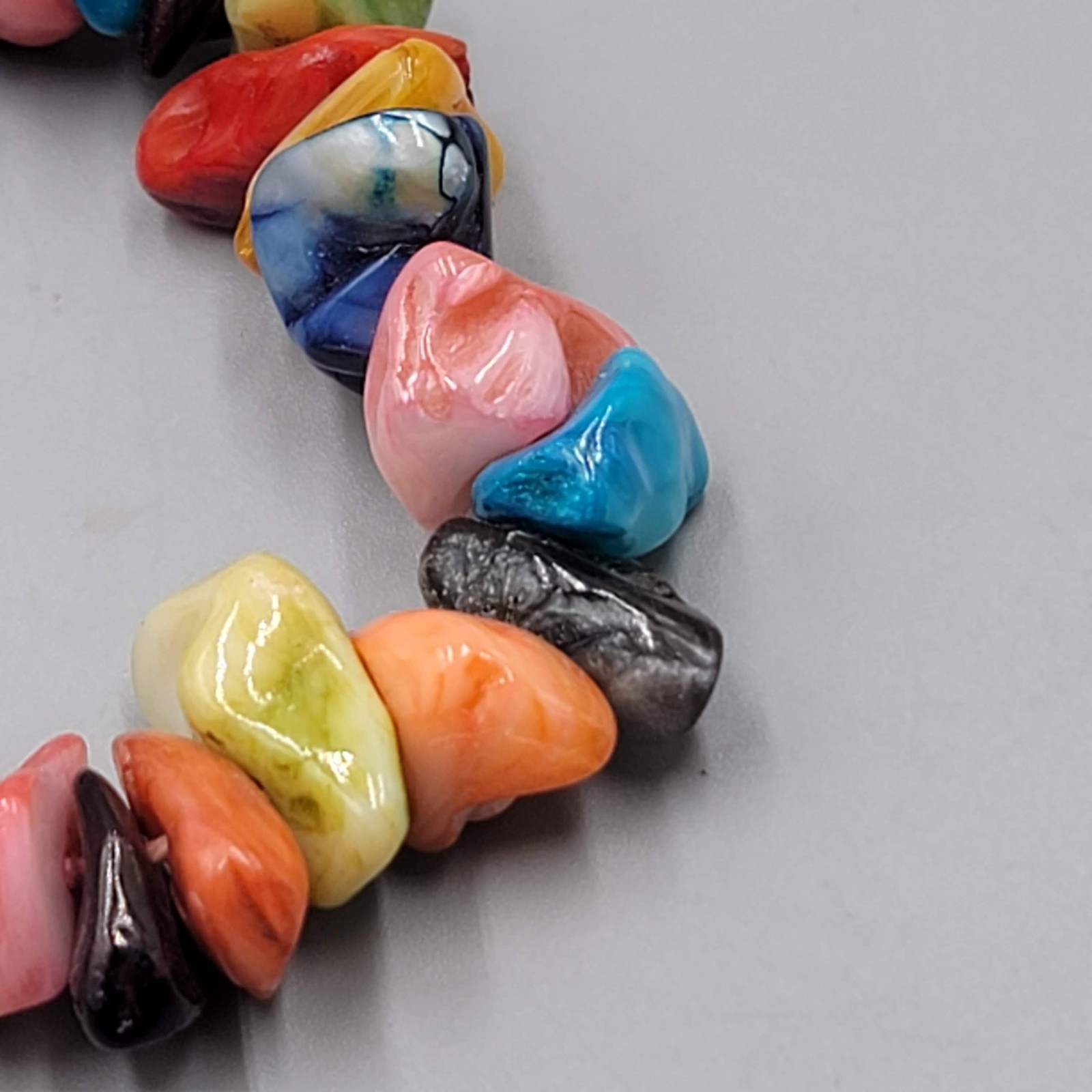 Vintage Dyed Shell Beads Necklace Statement Multicolor 20 in