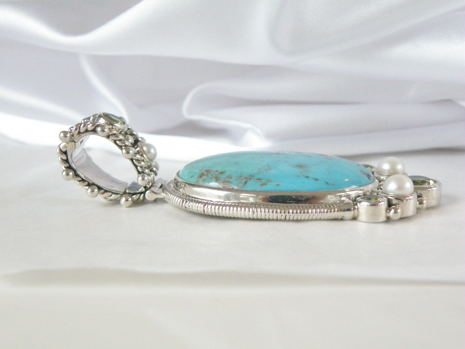 Huge Sterling Silver 925 Turquoise Statement Heavy Enhancer Pendant