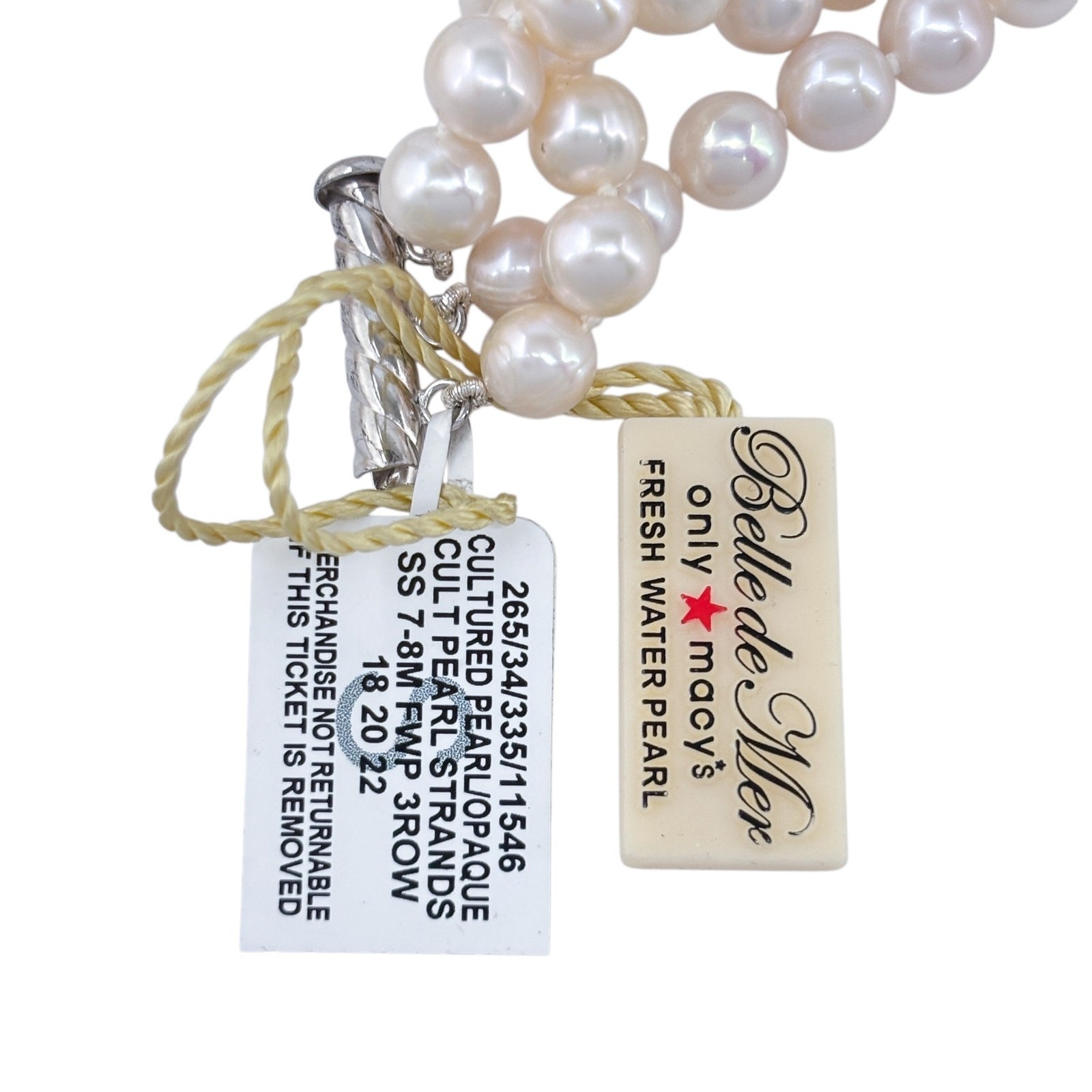 NWT Vintage Sterling Silver 925 Cream Rose Freshwater Pearl Necklace 18″