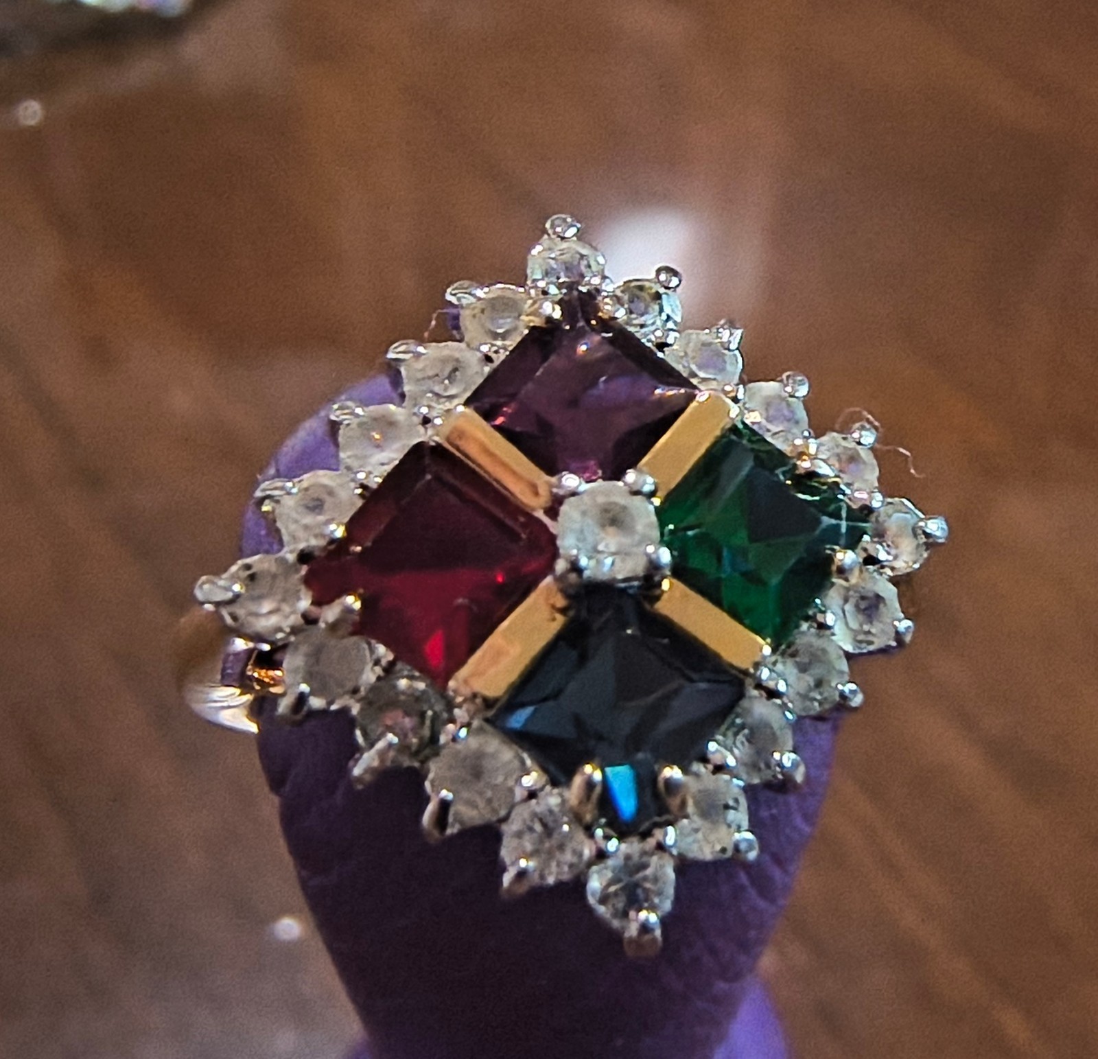 Vintage Colorful Cocktail Statement Ring – Gold Tone