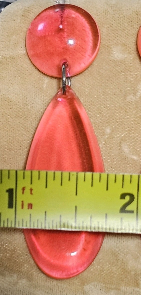 Electric Pink Acrylic Lucite Tier Drop Dangle Stud Earrings 2 1/2″ Long