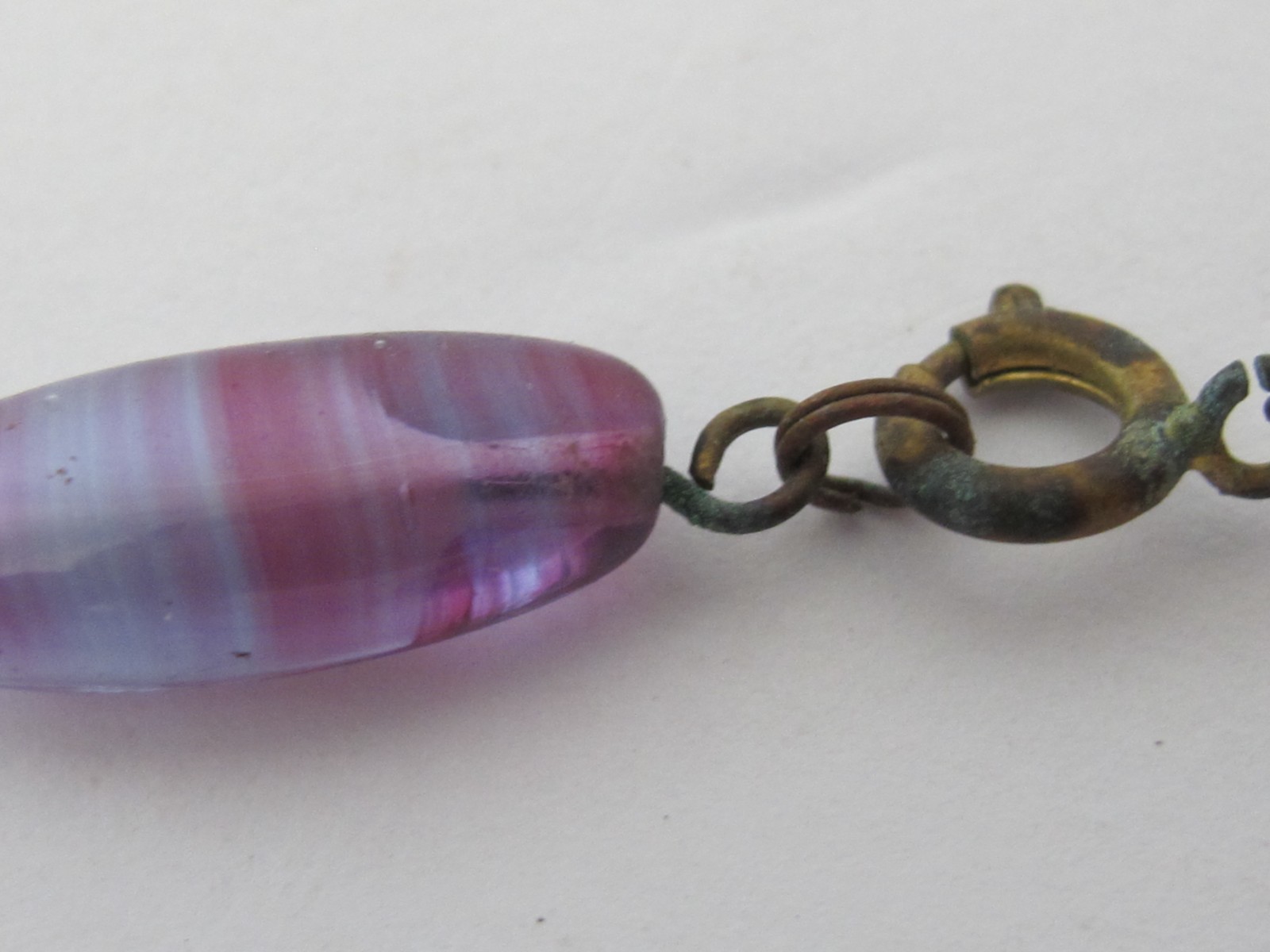 Vintage Antique Czech Agate Glass Bead LONG 54″ Necklace Flapper Purple Swirl C7